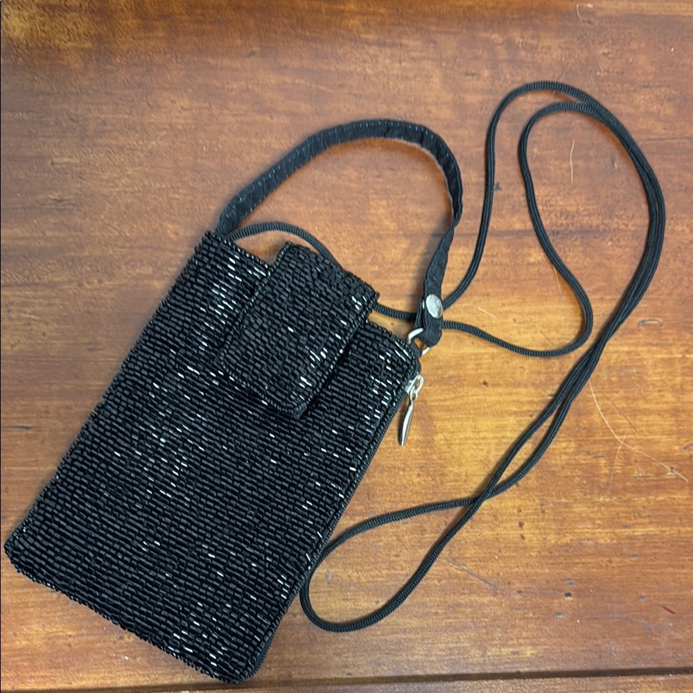 Black Beaded Elegant Formal Phone Crossbody Bag